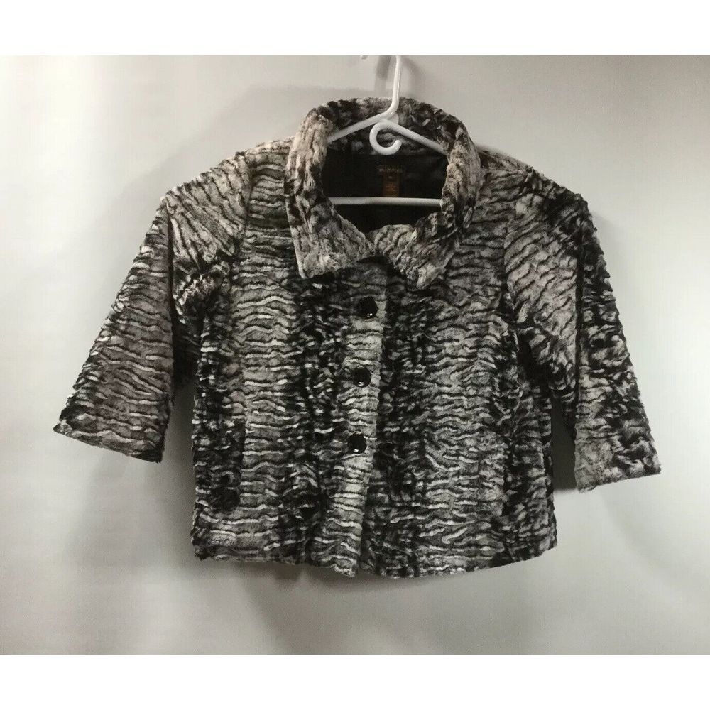 Multiples Faux Fur Jacket Womens Black/White 3/4 Sleeve Coat Size‎ XL